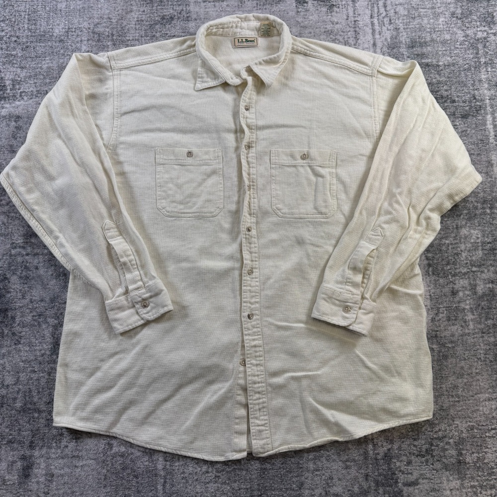 VTG LL Bean Cool Wave Shirt Mens XL Cream Textured Button Up Overshirt USA 90s